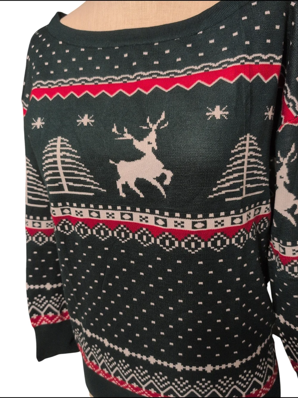 Nwt Asklazy Green Reindeer Fair Isle Sweater Stretch Casual Travel Medium